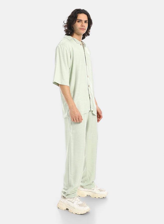 Red Circle Short Sleeves Plain Pastel Shirt and Pants Set - Image 2