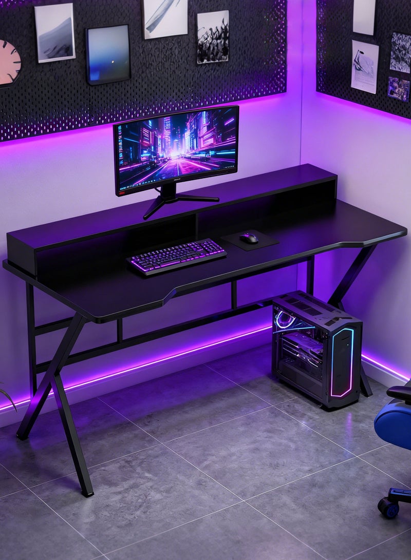 ويمارت طاولة ألعاب، مكتب كمبيوتر مع حامل شاشة ورف، طاولة مكتب منزلية مريحة، مكتب منزلي، طاولة دراسة وكتابة للطلاب - Image 1