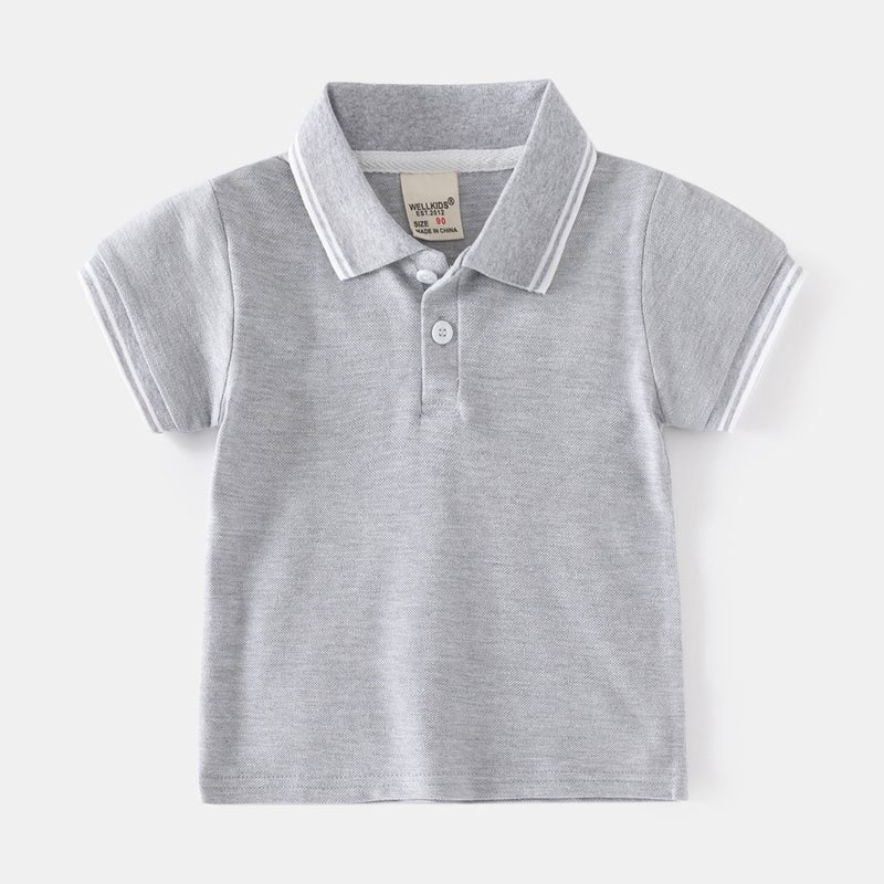 Fashionable And Cool Summer Casual New Boys' Short-Sleeved Korean-Style Lapel Monochrome Children'S Pearl Cotton Polo Shirt - Image 1