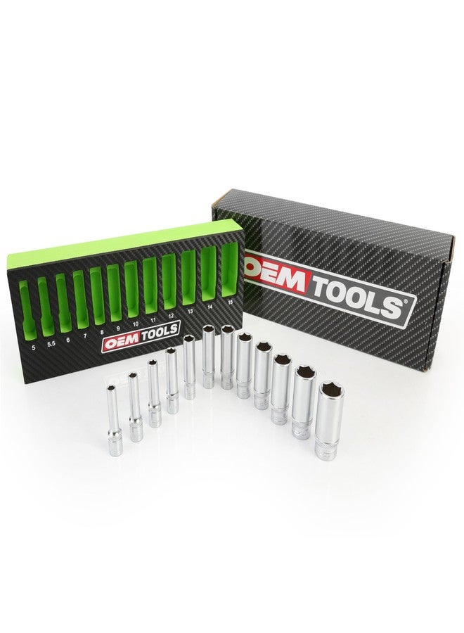 أو إي إم تولز مجموعة مقابس عميقة 1/4 من OEMTOOLS 23986، مكونة من 12 قطعة، مقاس متري 5-15 مم، مقابس من سبائك الفولاذ المعالجة حرارياً، لمسة نهائية من الكروم الصلب، صينية تخزين من مادة EVA - Image 5