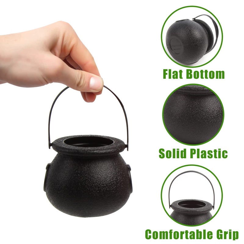 FOIMAS Mini Black Cauldron,6pcs Plastic Candy Kettle with 72pcs Shamrock Coins for St Patrick's Day Party Decoration Supply - Image 3