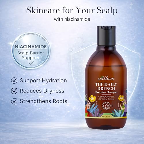 Satthwa Daily Drench - Everyday Mild Shampoo | Clinically Tested | Powered By Niacinamide | pH 5.5 | SLS & Paraben Free | All Hair Types | For Men & Women - 225ml - Image 2