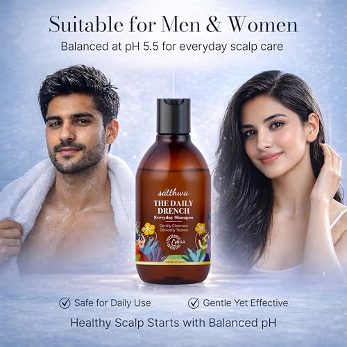 Satthwa Daily Drench - Everyday Mild Shampoo | Clinically Tested | Powered By Niacinamide | pH 5.5 | SLS & Paraben Free | All Hair Types | For Men & Women - 225ml - Image 5