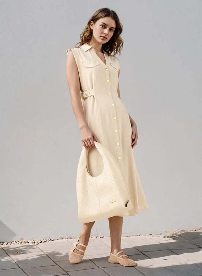 Lee Cooper Lee Cooper Sleeveless Belted Shirt Cotton Dress