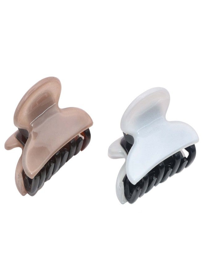 Parcelona French Glossy Oval 1 1/4" Hair Claw Clips, Set of 2, No-Slip Grip, Strong Hold, Made in France, Durable Styling Accessories for Women & Girls, (Blush Pink-White) - Image 1