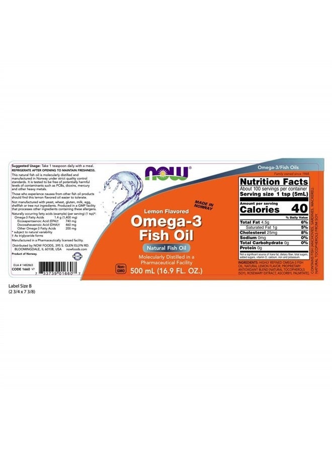now Supplements, Omega-3 Fish Oil Liquid, Molecularly Distilled, Lemon Flavored, 16.9-Ounce - Image 2