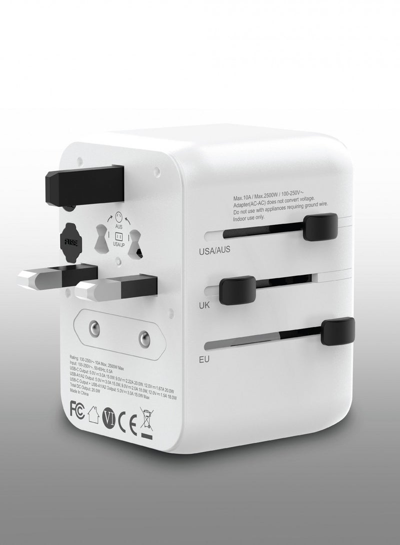 GREEN LION 20W PD Universal Travel Adapter / Short Circuit Protection /UK Pin, AU Pin ,EU Pin ,US Pin / Overheat Protection - White - Image 2