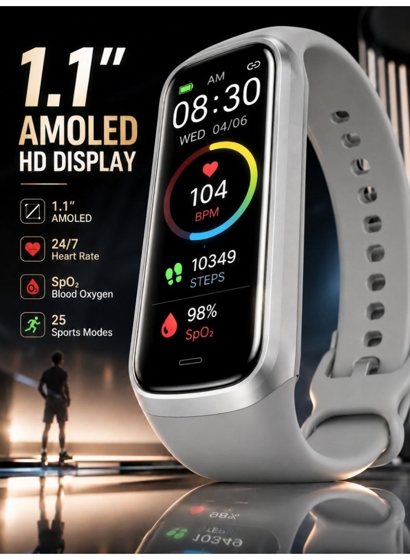 TANMASHI Smartwatch for Women & Men, 1.1” AMOLED Health Tracker Watch Smart with Sleep & Heart Rate Monitor, Waterproof Smart Watches for Ladies & Boys with Long Battery, Slate Grey - Image 1