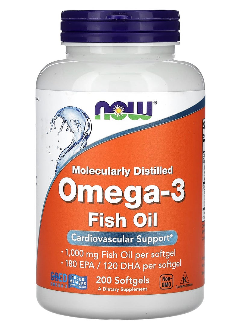 Now Foods Omega-3 Fish Oil Dietary Supplement - 200 Softgels - Image 1