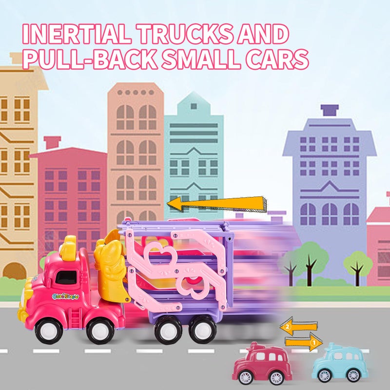 Sciencow Toddler Girls Cars for 1 2 3 4 5 Year Old,7-in-1 Pink Princess Foldable Transport Carrier Trucks with Lights and Music,Birthday Presents for 1-3 3-5 Yrs Old Babys - Image 4