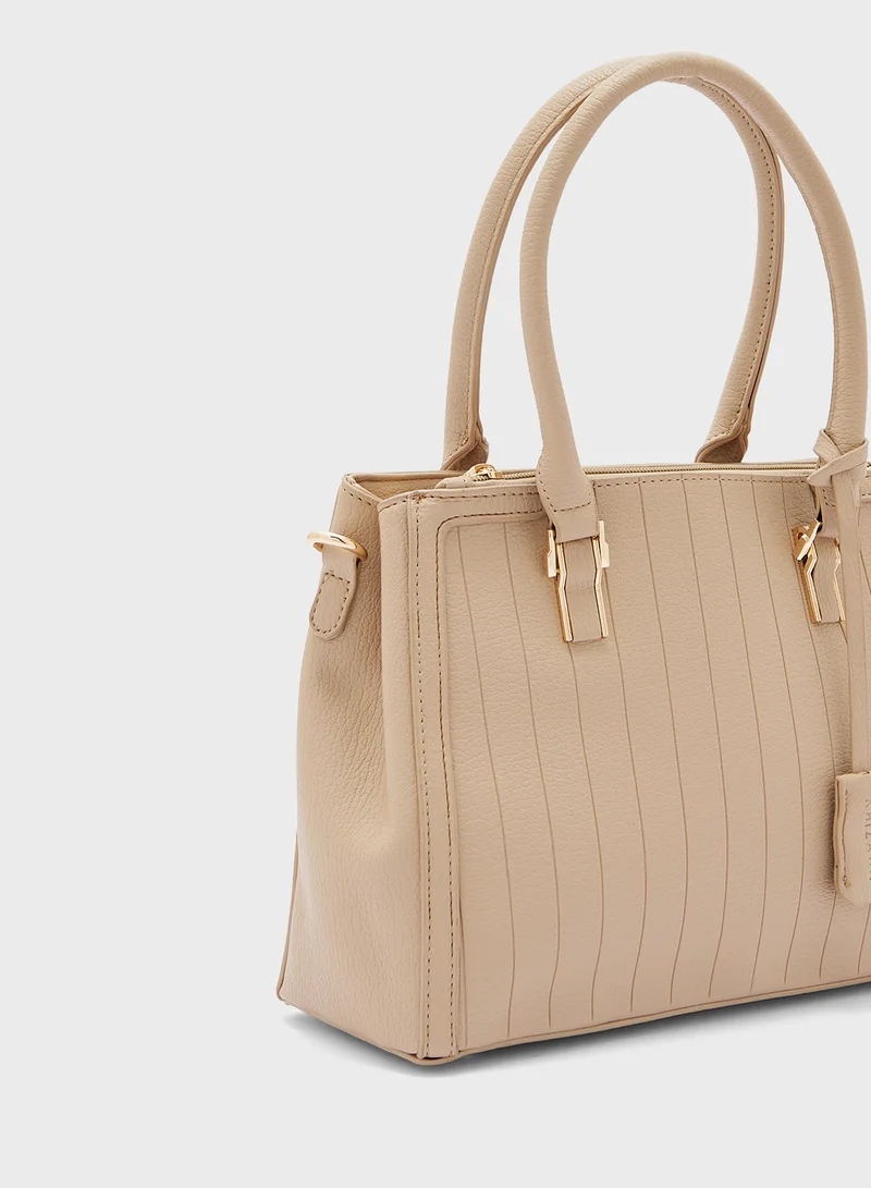 Khizana Textured Stripe Satchel Bag with Fob
