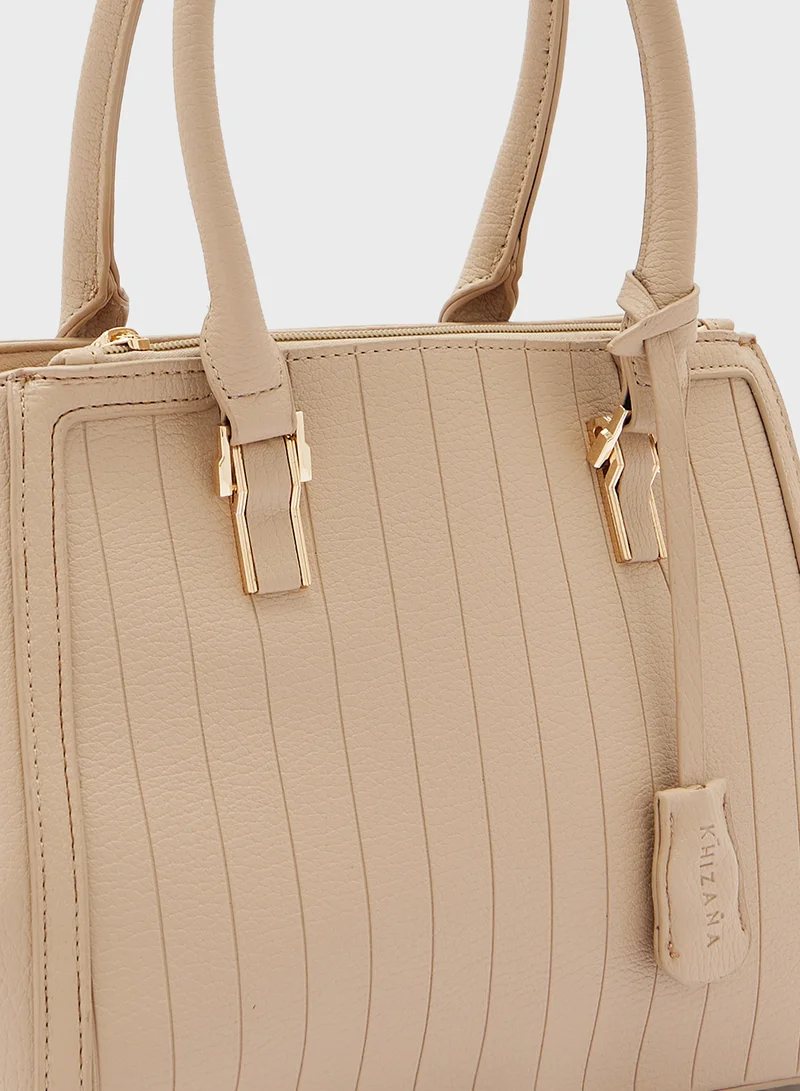 Khizana Textured Stripe Satchel Bag with Fob