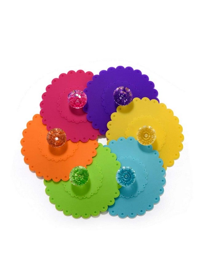 Quupy 8Pcs 10.5Cm/4.1 In Sealed And Leak-Proof Silicone Glass Cup Cover Cute Flowers Shape Coffee Anti-Dust Beverages Lids With Pvc Transparent Diamond (Color Random) - Image 1