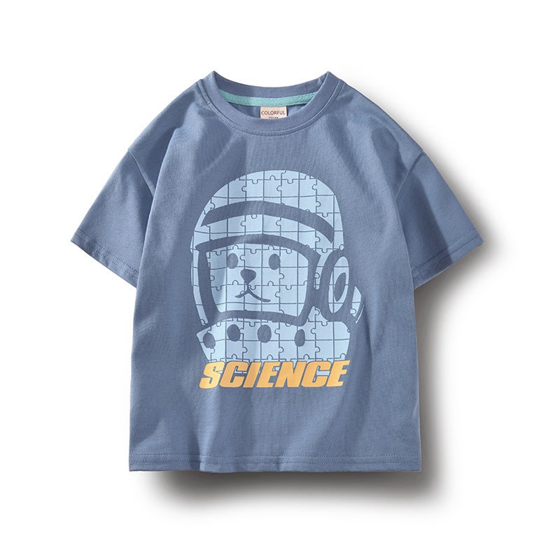 Children's Wear Big Children's Cotton T-shirt 2022 Summer New Boys Short-sleeved T-shirt Cotton Neutral Loose Shoulder Shoulder Children - Image 2