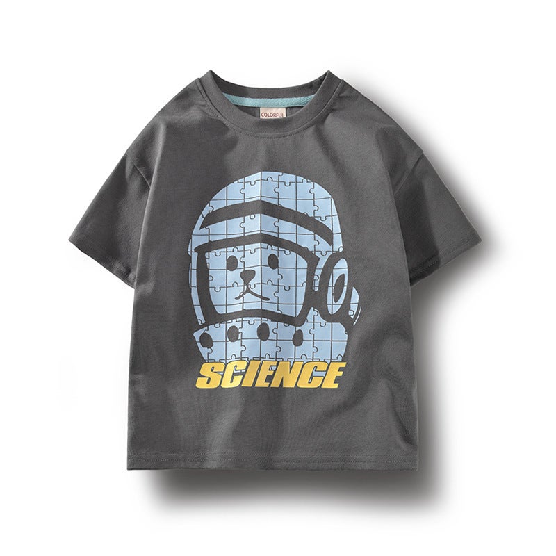 Children's Wear Big Children's Cotton T-shirt 2022 Summer New Boys Short-sleeved T-shirt Cotton Neutral Loose Shoulder Shoulder Children - Image 1