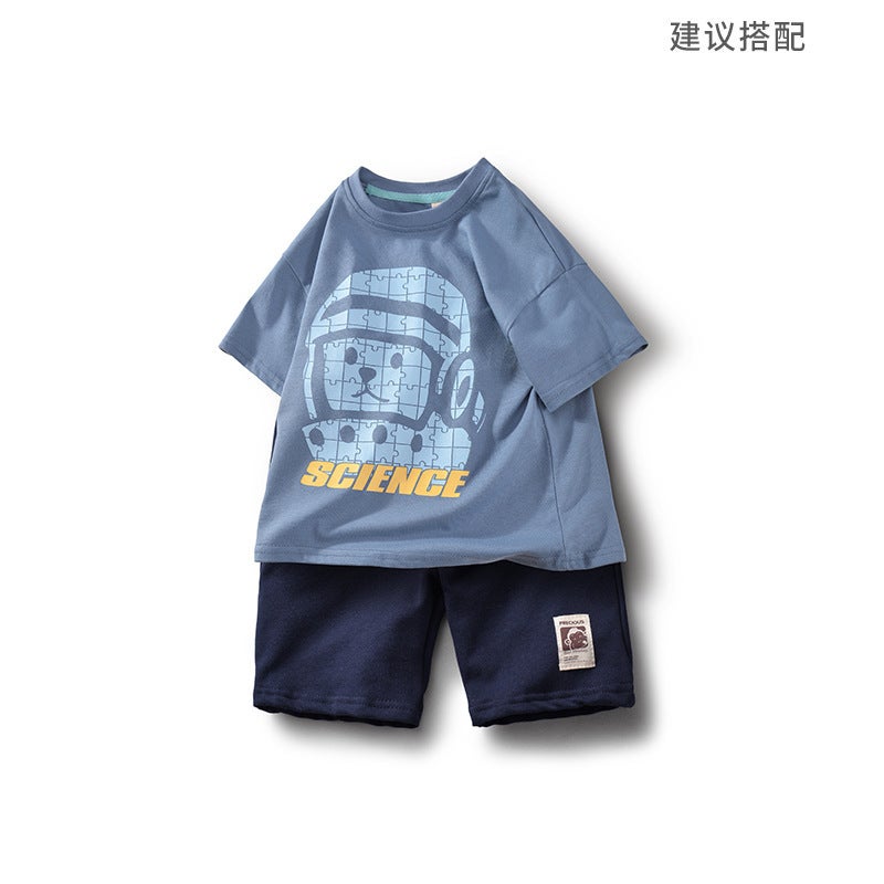 Children's Wear Big Children's Cotton T-shirt 2022 Summer New Boys Short-sleeved T-shirt Cotton Neutral Loose Shoulder Shoulder Children - Image 4