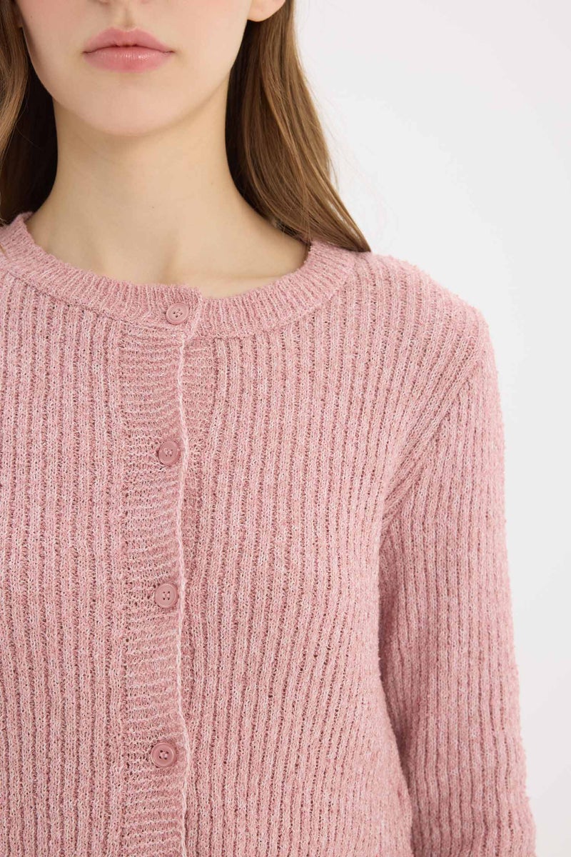 DeFacto Woman Slim Fit Crew Neck Buttoned Knit Cardigan - Image 5