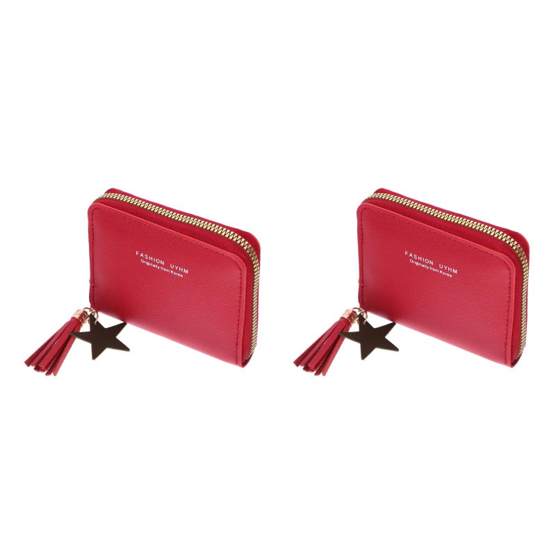 2pcs Women Girl Zipper Wallet PU Leather Mini Purse for Cards Keys Small Change Holding (Watermelon Red) - Image 1