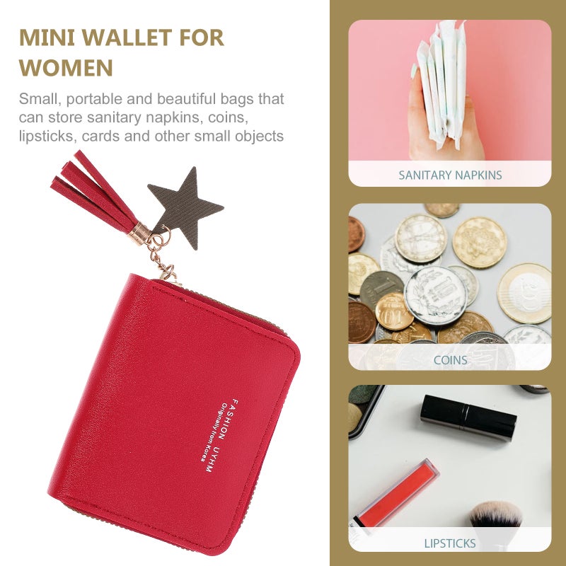 2pcs Women Girl Zipper Wallet PU Leather Mini Purse for Cards Keys Small Change Holding (Watermelon Red) - Image 2