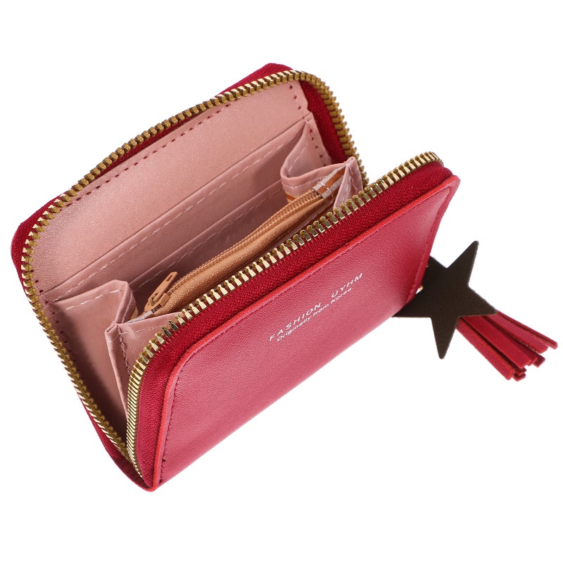 2pcs Women Girl Zipper Wallet PU Leather Mini Purse for Cards Keys Small Change Holding (Watermelon Red) - Image 5