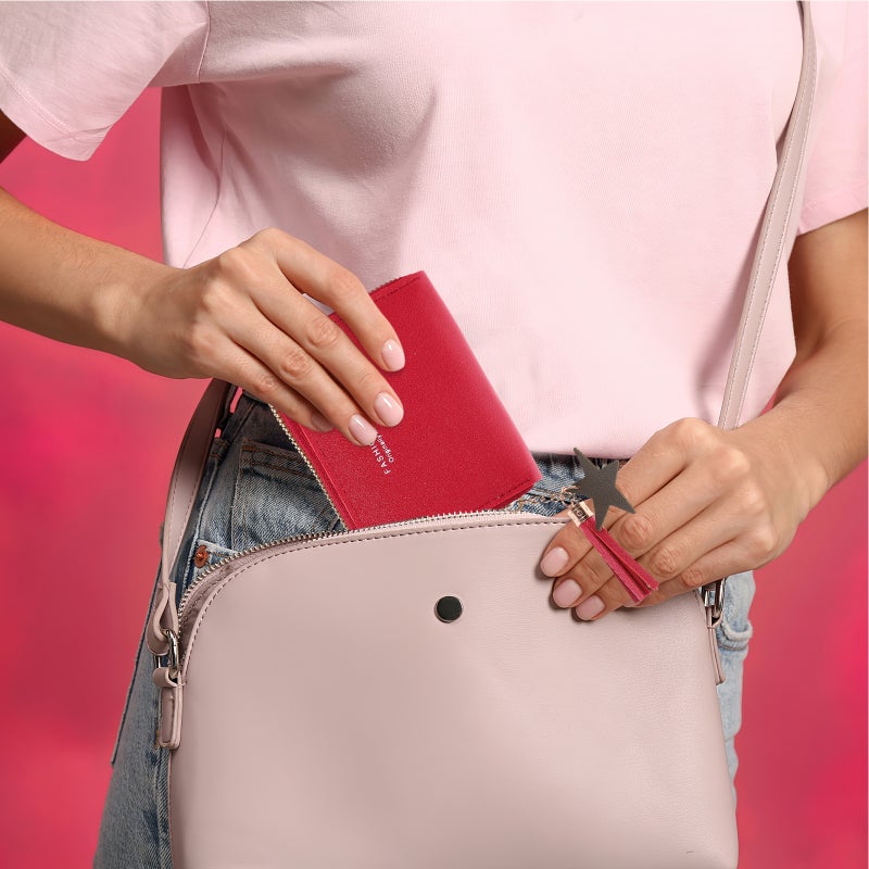 2pcs Women Girl Zipper Wallet PU Leather Mini Purse for Cards Keys Small Change Holding (Watermelon Red) - Image 4
