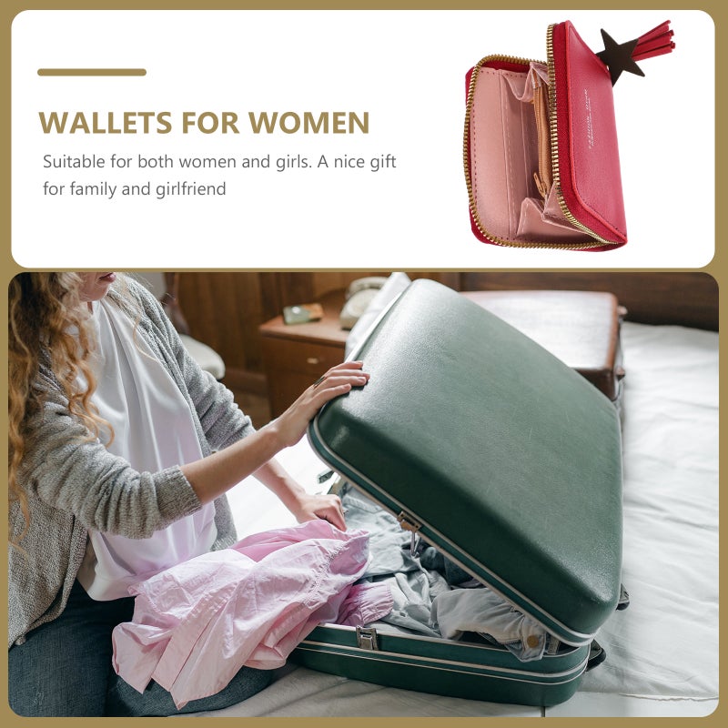 2pcs Women Girl Zipper Wallet PU Leather Mini Purse for Cards Keys Small Change Holding (Watermelon Red) - Image 3