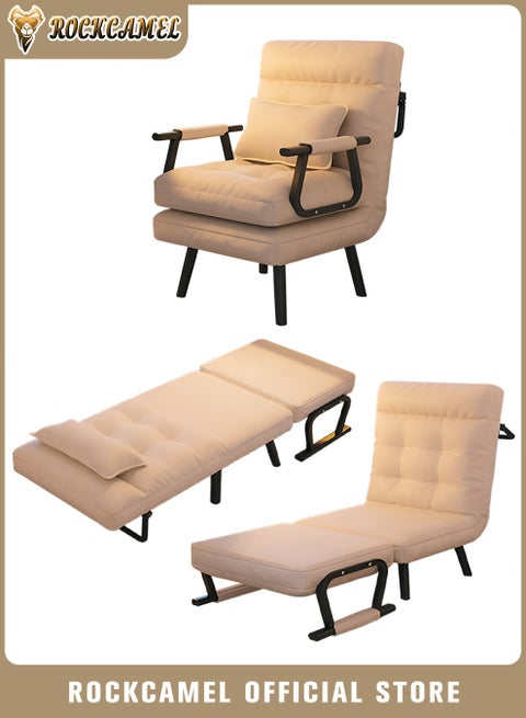 3 In 1 Folding Sofa Chair With 5-Level Adjustment, Convertible Sofa bed and Leisure Recliner, Skin-Friendly Cat Paw Leather, Suitable For Home And Office, With Pillow, Can Lie Down, Sit Or Sleep, Multifunctional Backrest Sofa Seat 65cm Wide