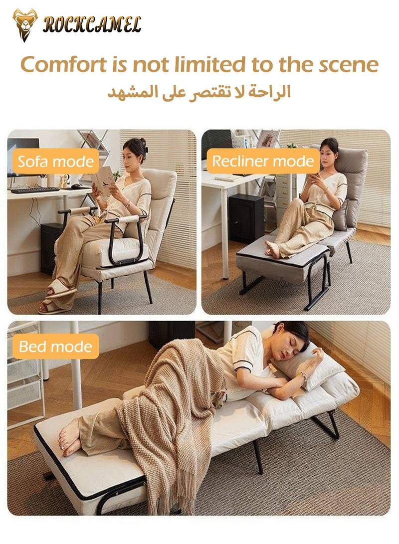 3 In 1 Folding Sofa Chair With 5-Level Adjustment, Convertible Sofa bed and Leisure Recliner, Skin-Friendly Cat Paw Leather, Suitable For Home And Office, With Pillow, Can Lie Down, Sit Or Sleep, Multifunctional Backrest Sofa Seat 65cm Wide