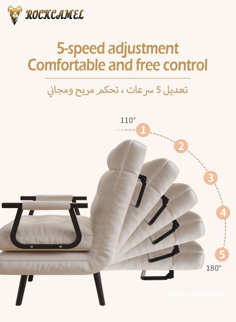 3 In 1 Folding Sofa Chair With 5-Level Adjustment, Convertible Sofa bed and Leisure Recliner, Skin-Friendly Cat Paw Leather, Suitable For Home And Office, With Pillow, Can Lie Down, Sit Or Sleep, Multifunctional Backrest Sofa Seat 65cm Wide