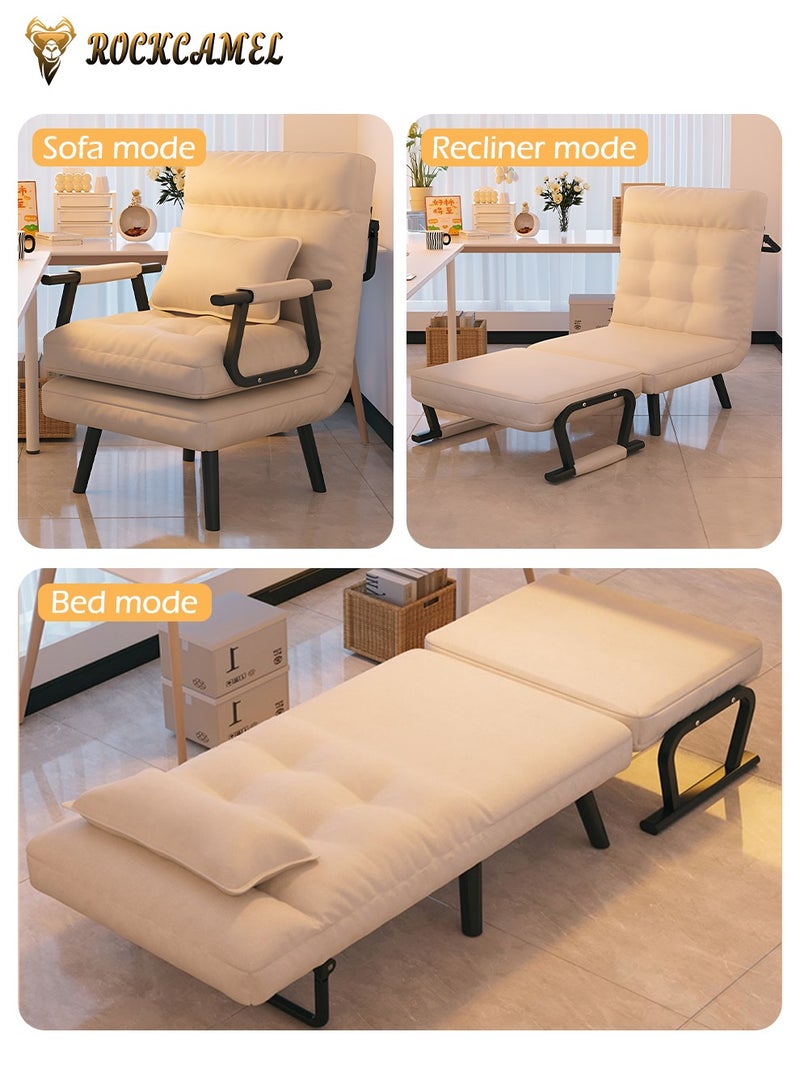 3 In 1 Folding Sofa Chair With 5-Level Adjustment, Convertible Sofa bed and Leisure Recliner, Skin-Friendly Cat Paw Leather, Suitable For Home And Office, With Pillow, Can Lie Down, Sit Or Sleep, Multifunctional Backrest Sofa Seat 65cm Wide