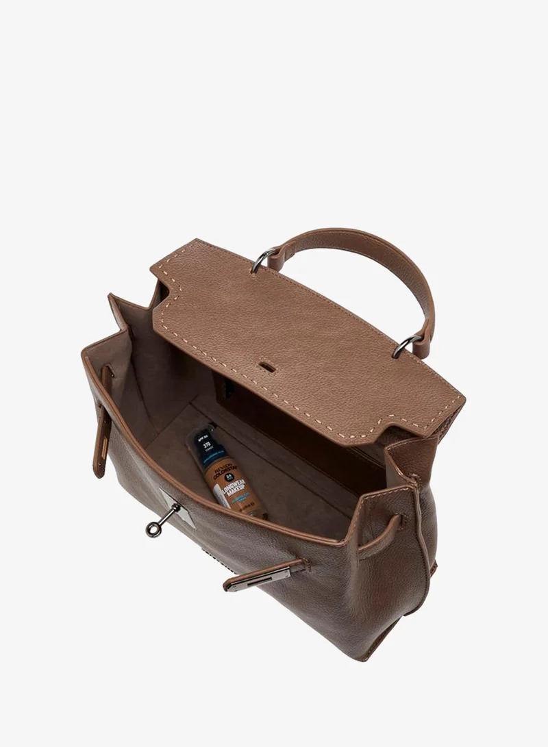 Flora Bella By Shoexpress BEIGE Solid Satchel Bag with Twist Lock Closure for Women | Best Price UAE