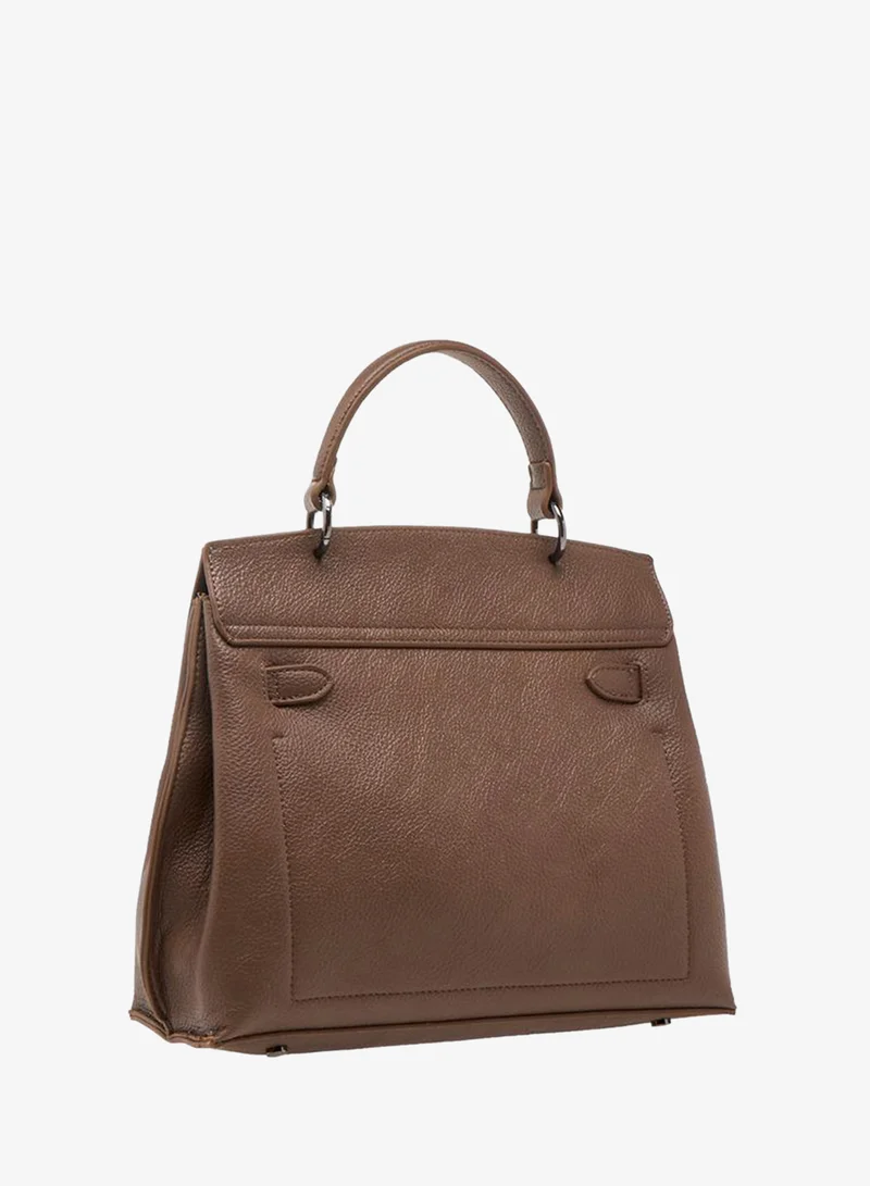 Flora Bella By Shoexpress BEIGE Solid Satchel Bag with Twist Lock Closure for Women | Best Price UAE