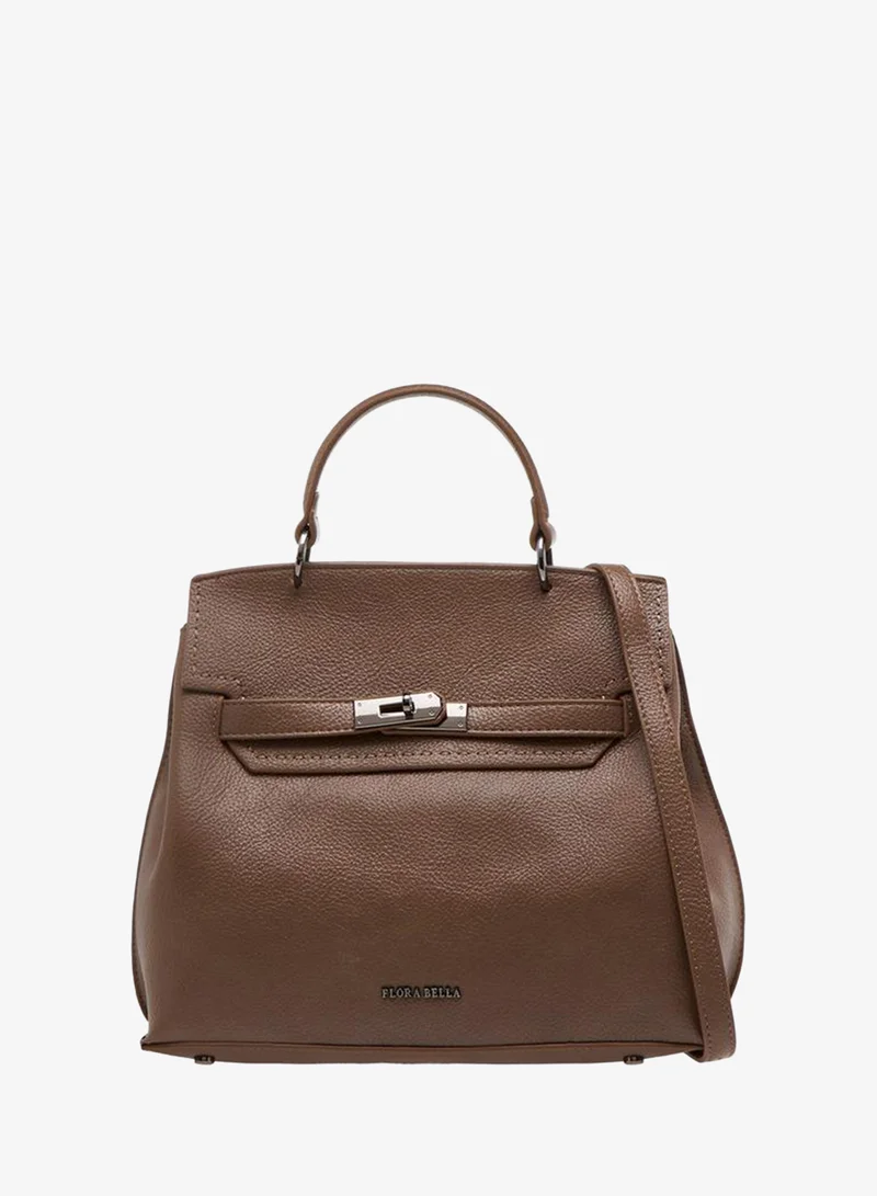 Solid Satchel Bag with Twist Lock Closure