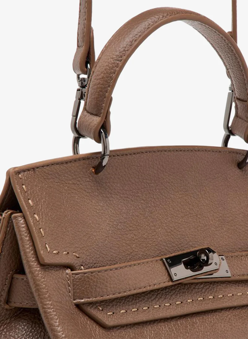 Flora Bella By Shoexpress BEIGE Solid Satchel Bag with Twist Lock Closure for Women | Best Price UAE