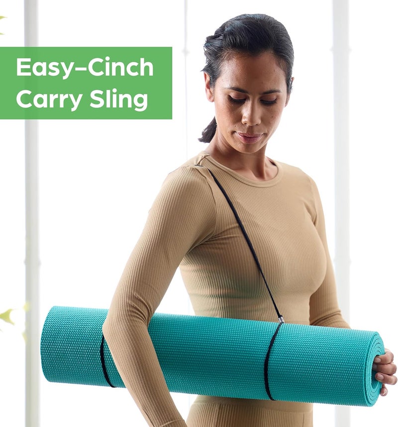 Gaiam Essentials 1/4" Thin (6mm) Yoga & Pilates, Fitness & Exercise Mat with Easy-Cinch Carrier Strap Cusion Support For Fitness and Gym Workouts - Image 3