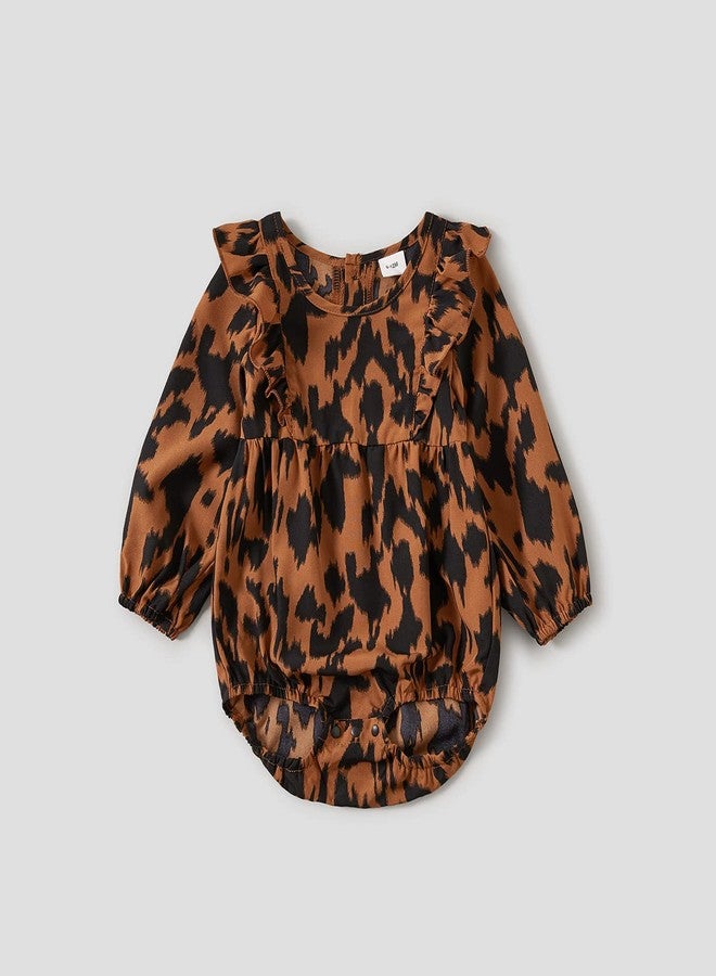 AWIBMK Mommy and Me Matching Dresses Floral Printed Split Ruffled Boho A-Line Long Dress V Neck and Round Neck Long Sleeve Casual Fall Winter Mom Daughter Matching Outfits Brown Leopard 6-7 Years - Image 5