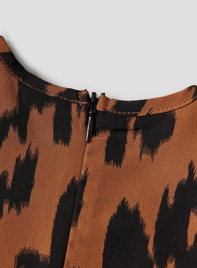 AWIBMK Mommy and Me Matching Dresses Floral Printed Split Ruffled Boho A-Line Long Dress V Neck and Round Neck Long Sleeve Casual Fall Winter Mom Daughter Matching Outfits Brown Leopard 6-7 Years - Image 2