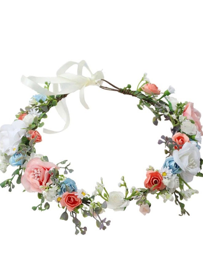 LLinfflr Bride Flower Headband Women Flower Crown Hair Wreath Floral Headpiece Halo Boho Party Prom Wedding Photos - Image 1