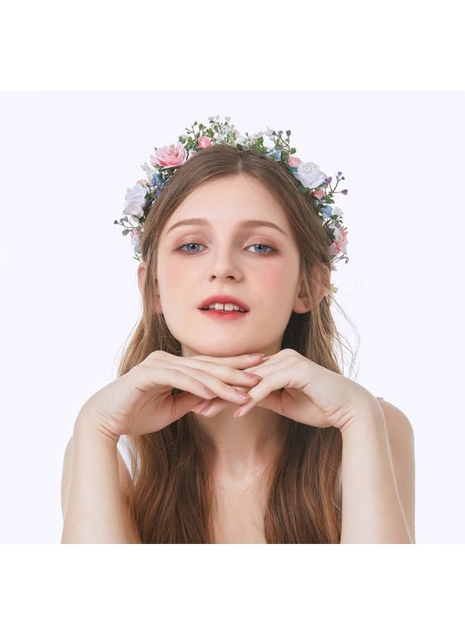 LLinfflr Bride Flower Headband Women Flower Crown Hair Wreath Floral Headpiece Halo Boho Party Prom Wedding Photos - Image 2