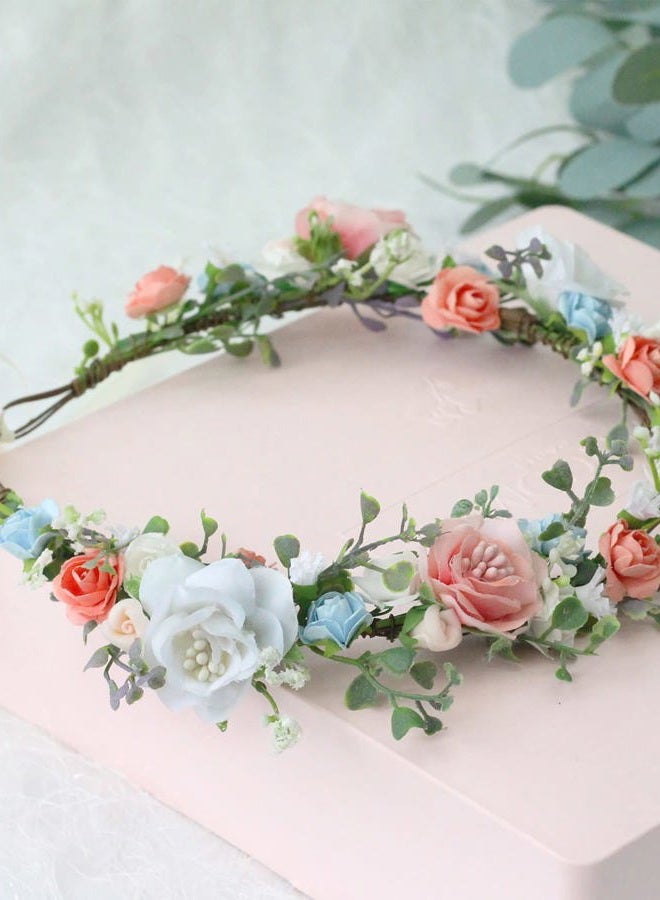 LLinfflr Bride Flower Headband Women Flower Crown Hair Wreath Floral Headpiece Halo Boho Party Prom Wedding Photos - Image 3