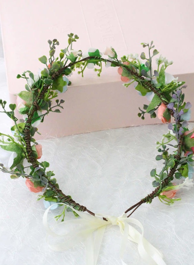 LLinfflr Bride Flower Headband Women Flower Crown Hair Wreath Floral Headpiece Halo Boho Party Prom Wedding Photos - Image 4