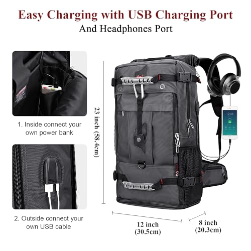 WITZMAN Travel Backpack for Men Convertible Duffle Luggage Bag fit 18 Inch Laptop Carry On Bags for Airplane (B681 Silvery Grey New) - Image 5