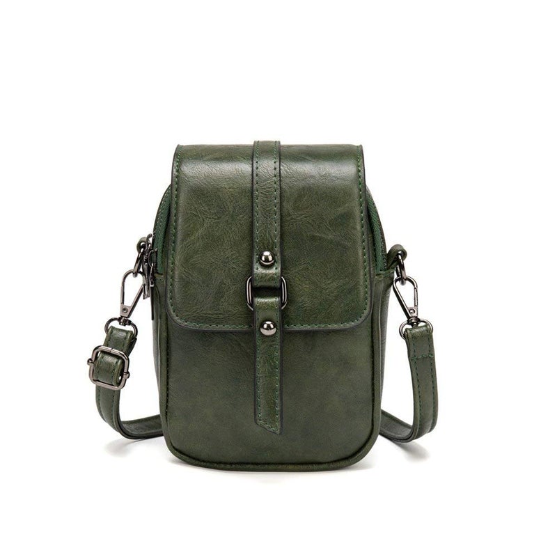 myfriday Vintage Shoulder Bag for Women Small Shoulder Bag Handbag Messenger Bag Mobile Phone Case with 2 Main Pockets & Headphone Hole, A-green, S