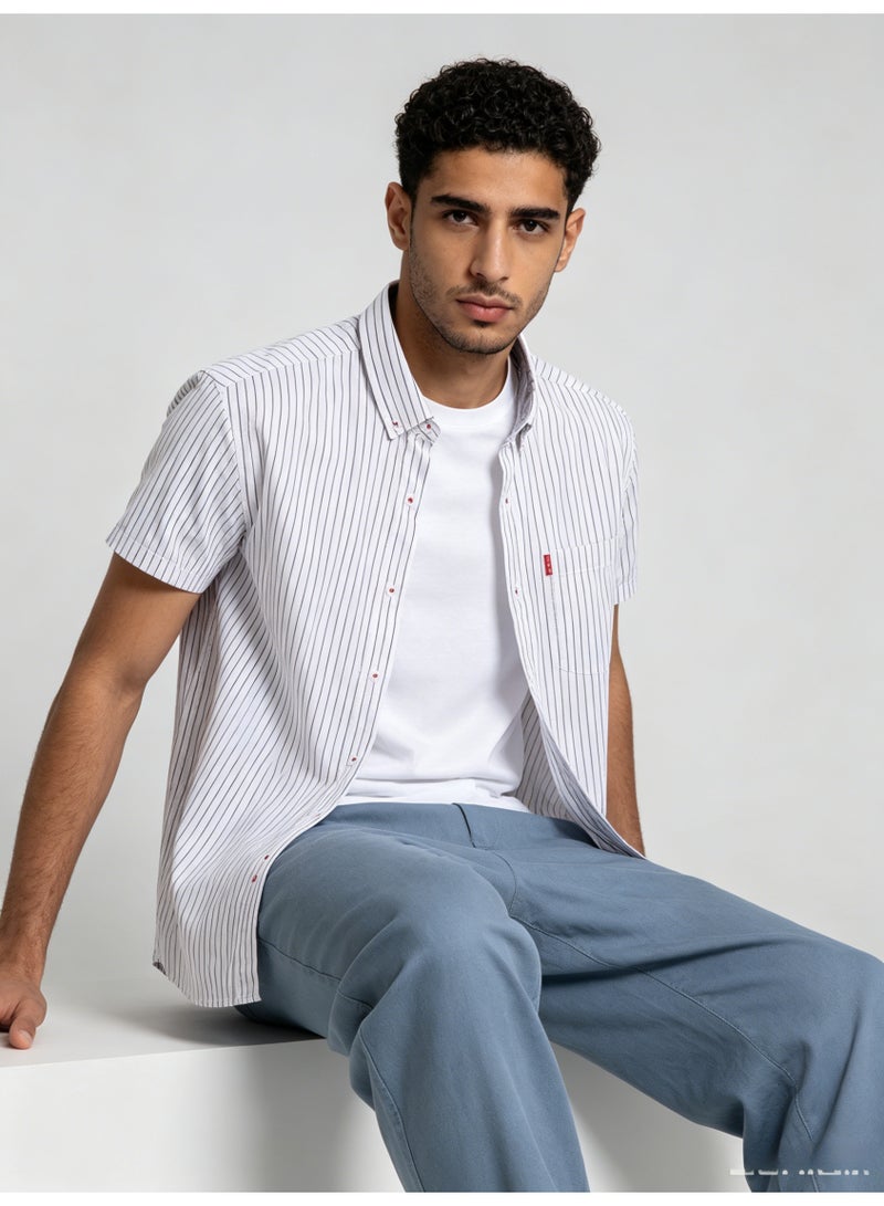 ZARA Men’s Vertical Stripe Button-Down Short Sleeve Casual Shirt - Image 5