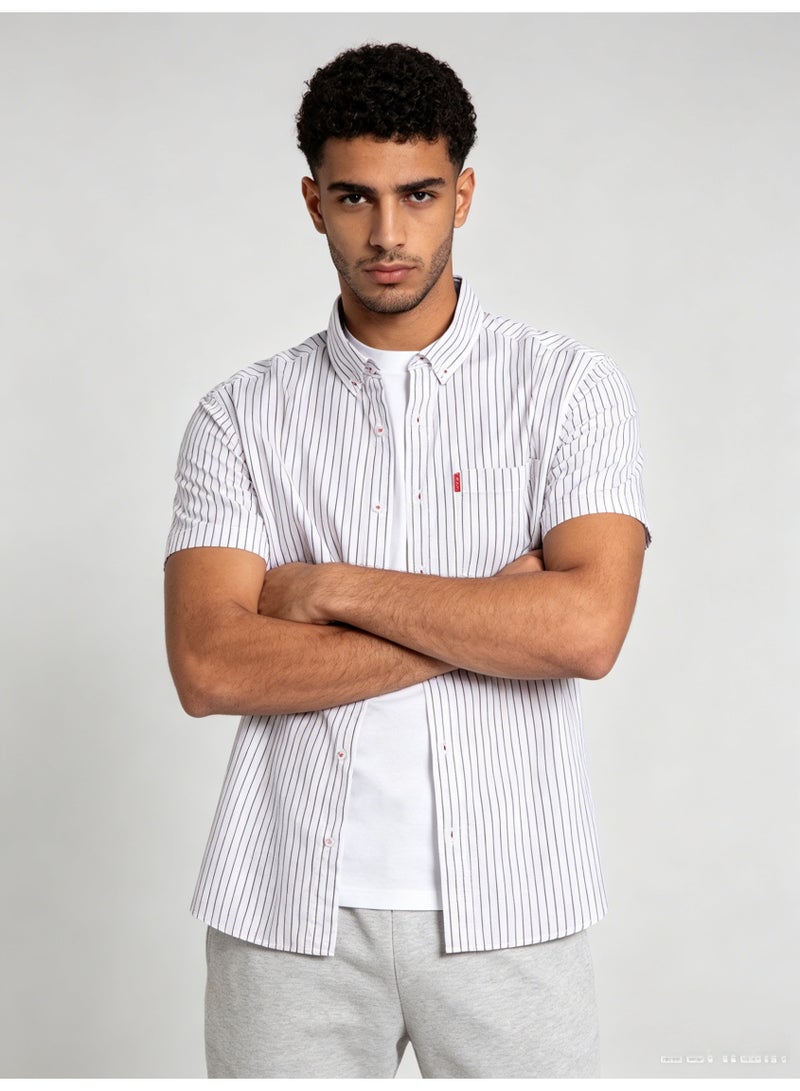 ZARA Men’s Vertical Stripe Button-Down Short Sleeve Casual Shirt - Image 1
