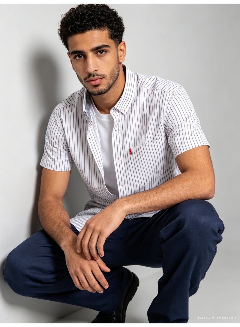 ZARA Men’s Vertical Stripe Button-Down Short Sleeve Casual Shirt - Image 3