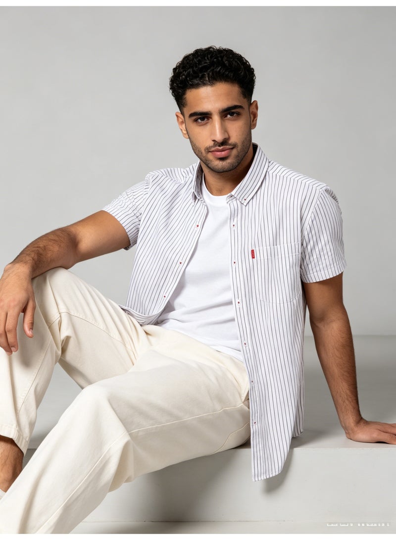 ZARA Men’s Vertical Stripe Button-Down Short Sleeve Casual Shirt - Image 4
