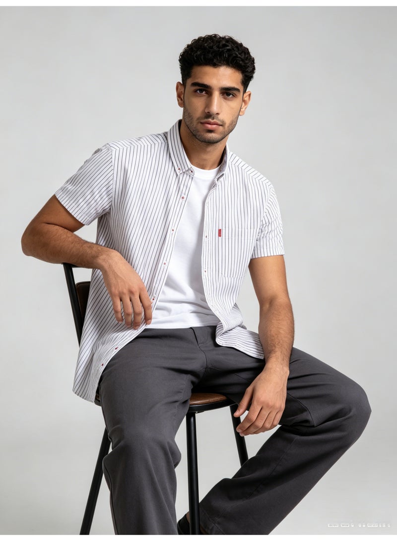ZARA Men’s Vertical Stripe Button-Down Short Sleeve Casual Shirt - Image 2