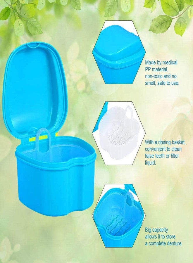 THINKPRICE Denture Bath Box Cup, Complete Clean Care for Dentures, Clear Braces, Mouth Guard, Night Guard & Retainers, Traveling (Navy Blue & Blue) - Image 2