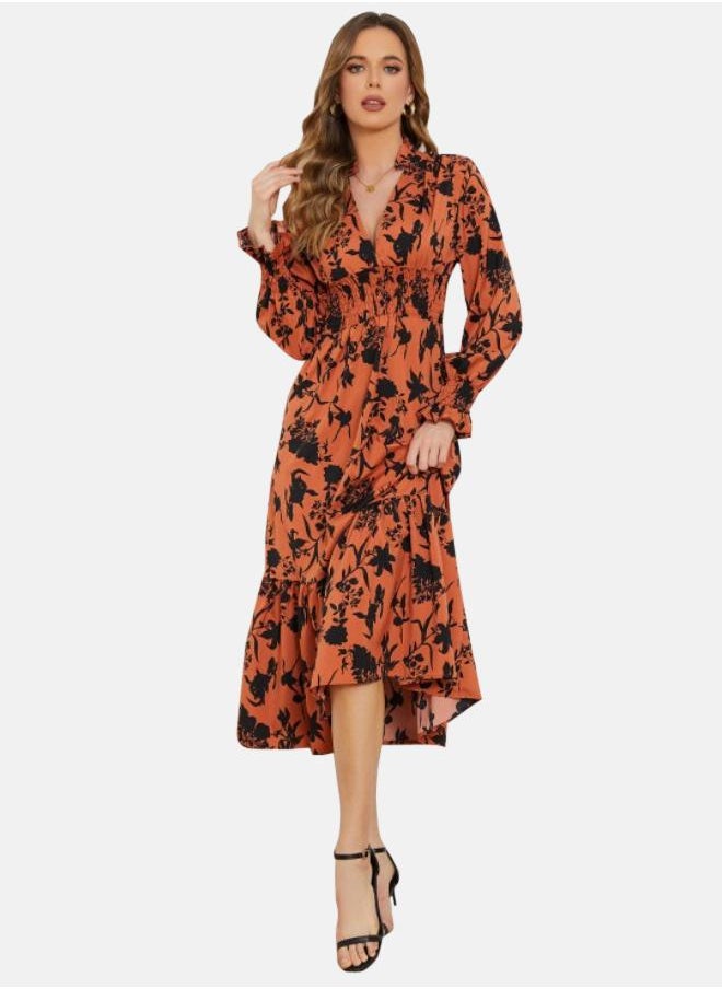 Orange & Black Floral Print Fit & Flare Midi Dress - pzsku/ZF0C1954BBEFF1EDAE424Z/45/_/1731407866/f008c55e-e72b-4267-995b-bbb36aaa7a66